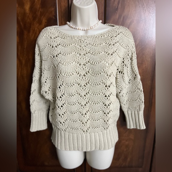 NWT LOFT Cream Crew Neck Sweater with Pointelle Knit - Picture 1 of 6